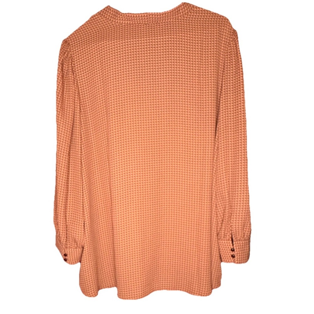 ADRIANNA PAPELL pink Blouse Top Geometric pattern v-neck bow size 2X long sleeve - Picture 7 of 9